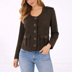 Anthropologie Cartonnier Brigade Tweed Military Blazer Brown Size 2 NWT